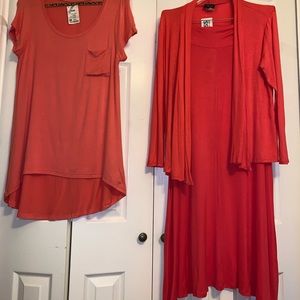 3Piece Tangerine Colored Skirt Jacket and shirt combo